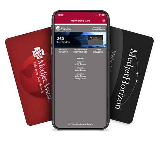 Medjet App with Membership Cards